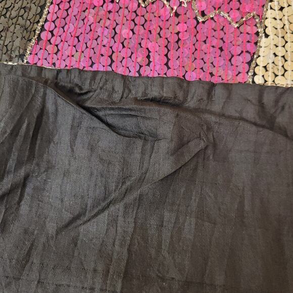 JLB Paris 100% Silk Sequin Short‑Sleeve Top L Pink Silver Gold Wave Party Blouse - Picture 11 of 14